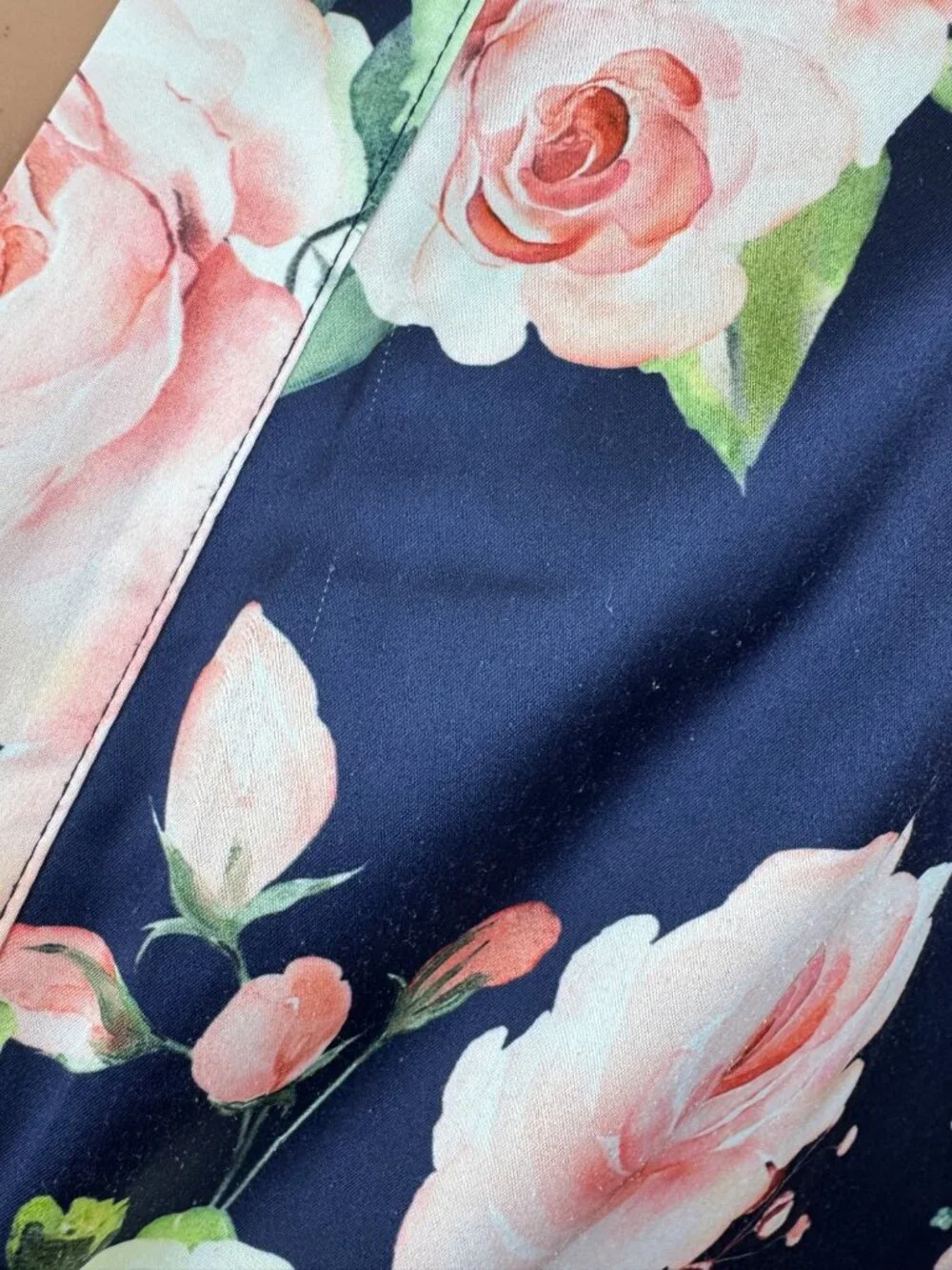 Turquaz Carmen Floral Satin Kimono Robe Navy Blue Rose Wrap Tie Waist Sz LG